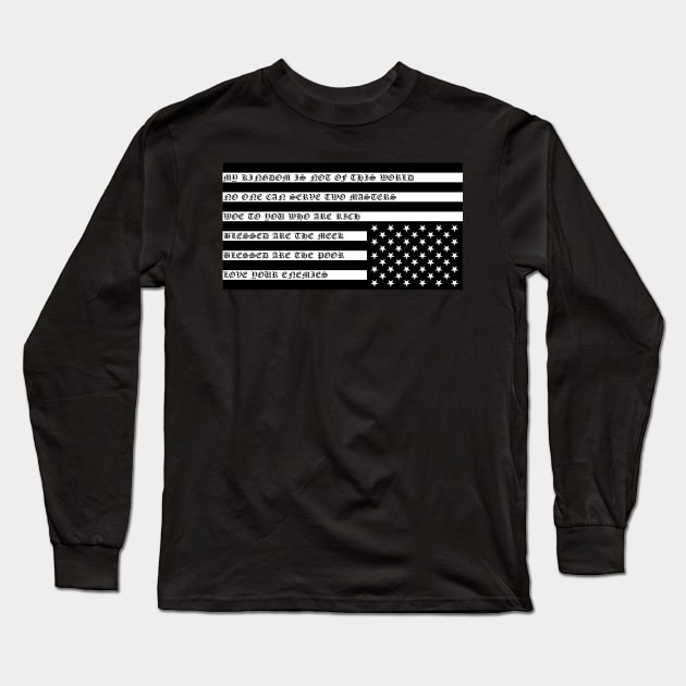 American Flag Christian Nation Black and White Long Sleeve T-Shirt by thecamphillips